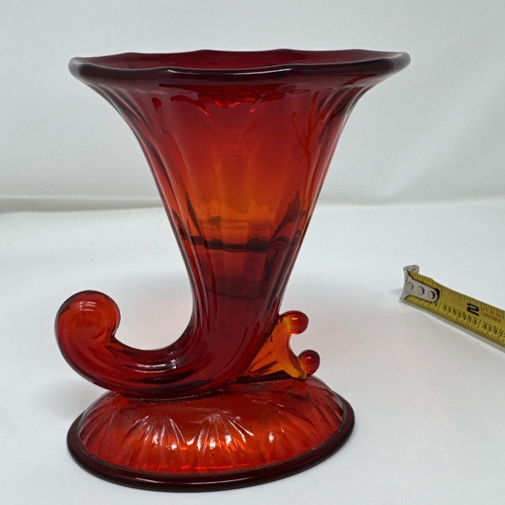 Vintage Fenton Ruby Red/Amberina Glass Cornucopia Candlestick